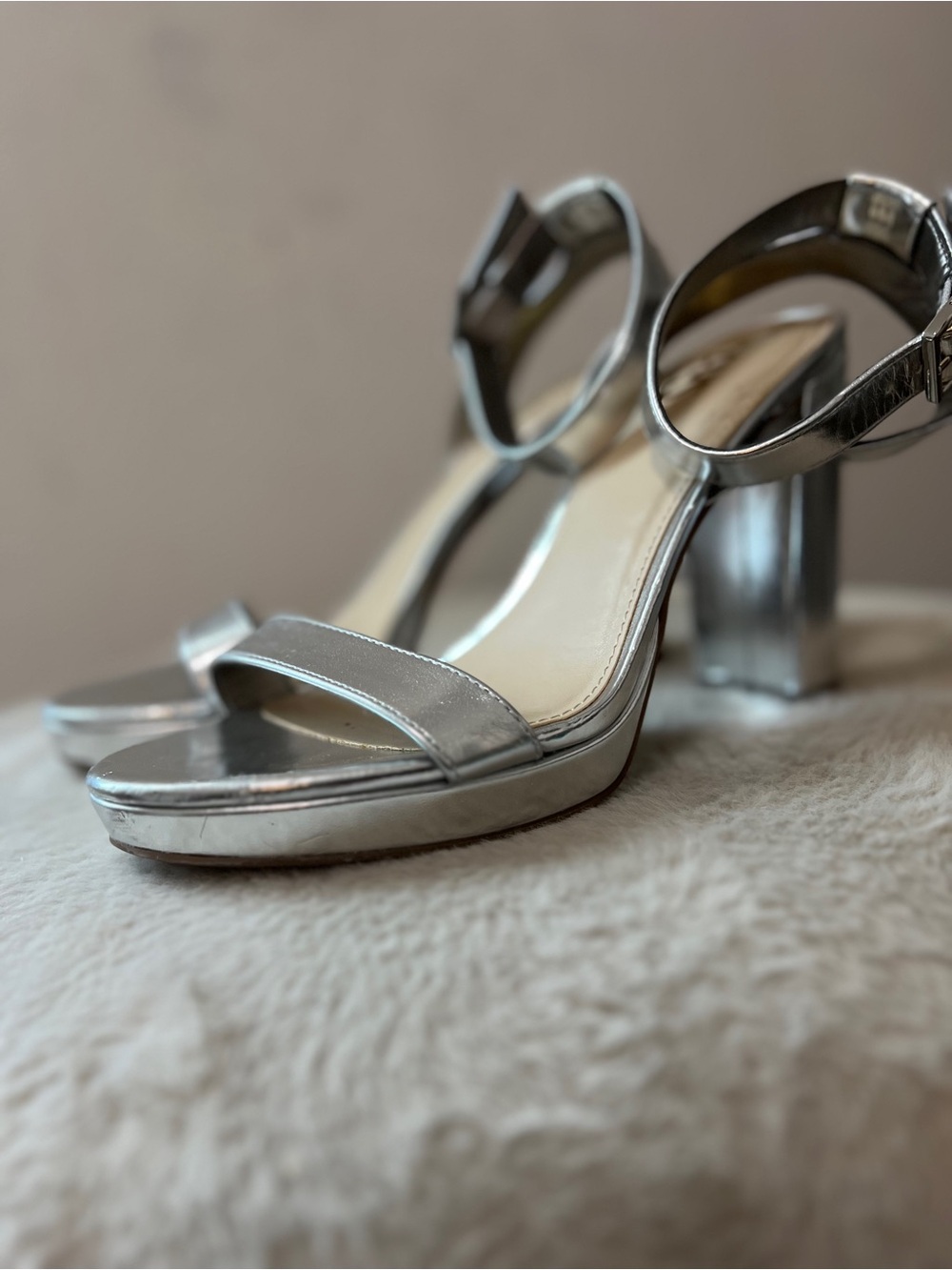 Circus by Sam Edelman Silver Metallic Block Heel Sandals
